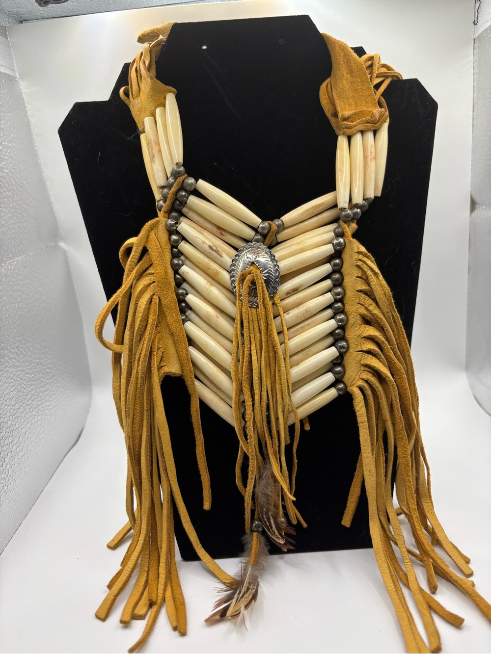 Authentic Navajo choker made of bone and suede